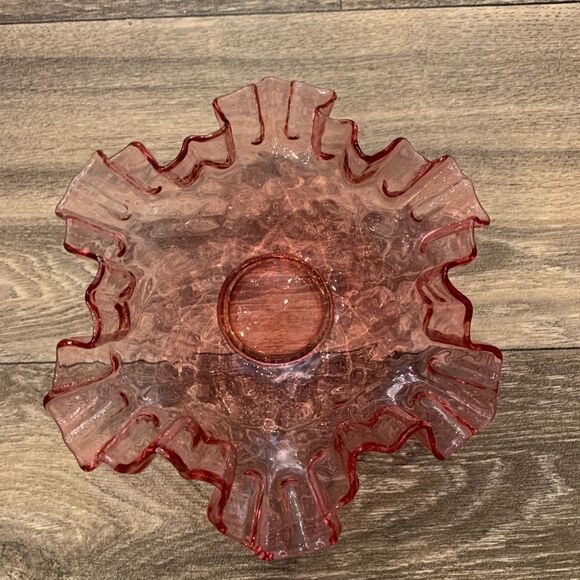 Fenton Cranberry Diamond Optic Pattern Candy Dish Ruffled Crimped Edge USA - Picture 5 of 5